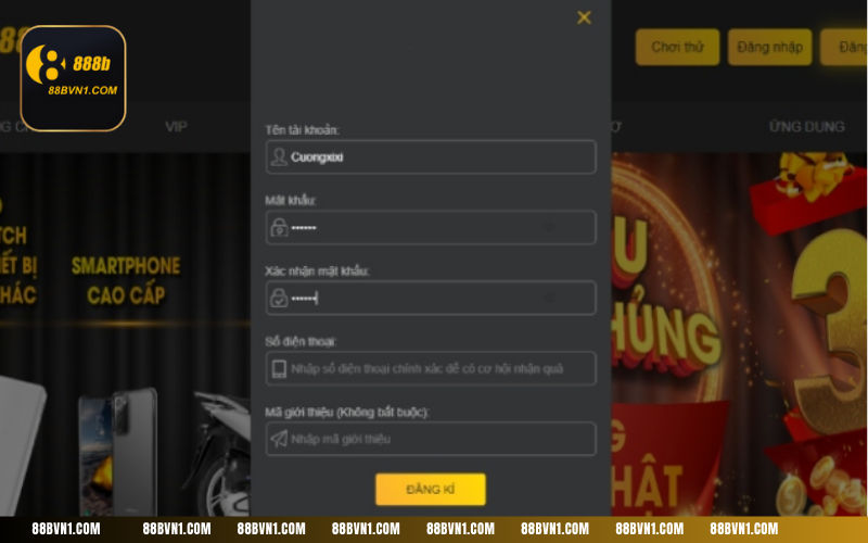Người chơi điền đầy đủ dữ liệu đăng nhập 888B