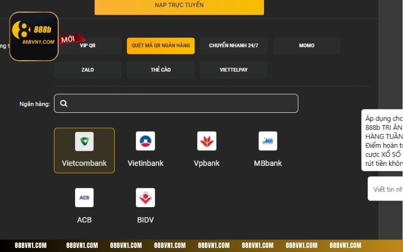 Nạp tiền 888B qua Internet Banking luôn được xem là một trong những cách giao dịch phổ biến